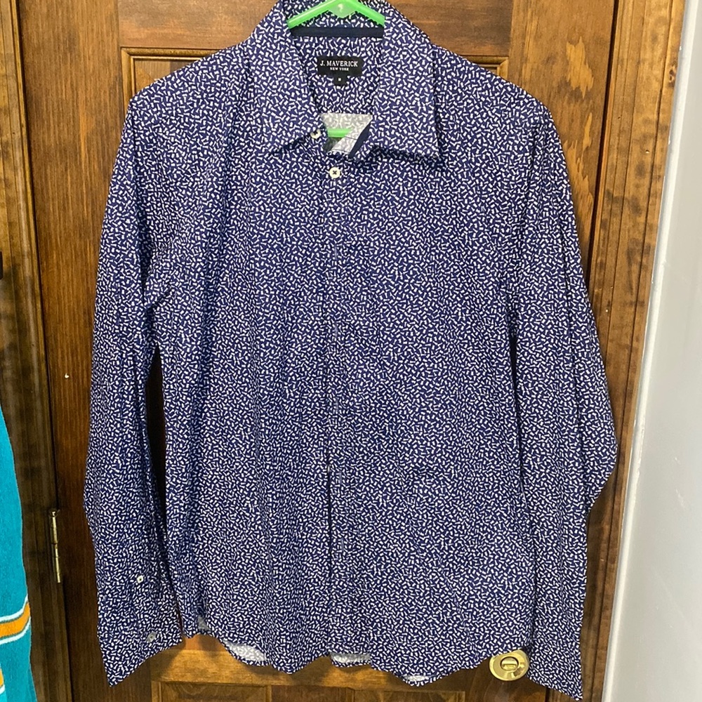 Medium blue dress shirt chess piece pattern